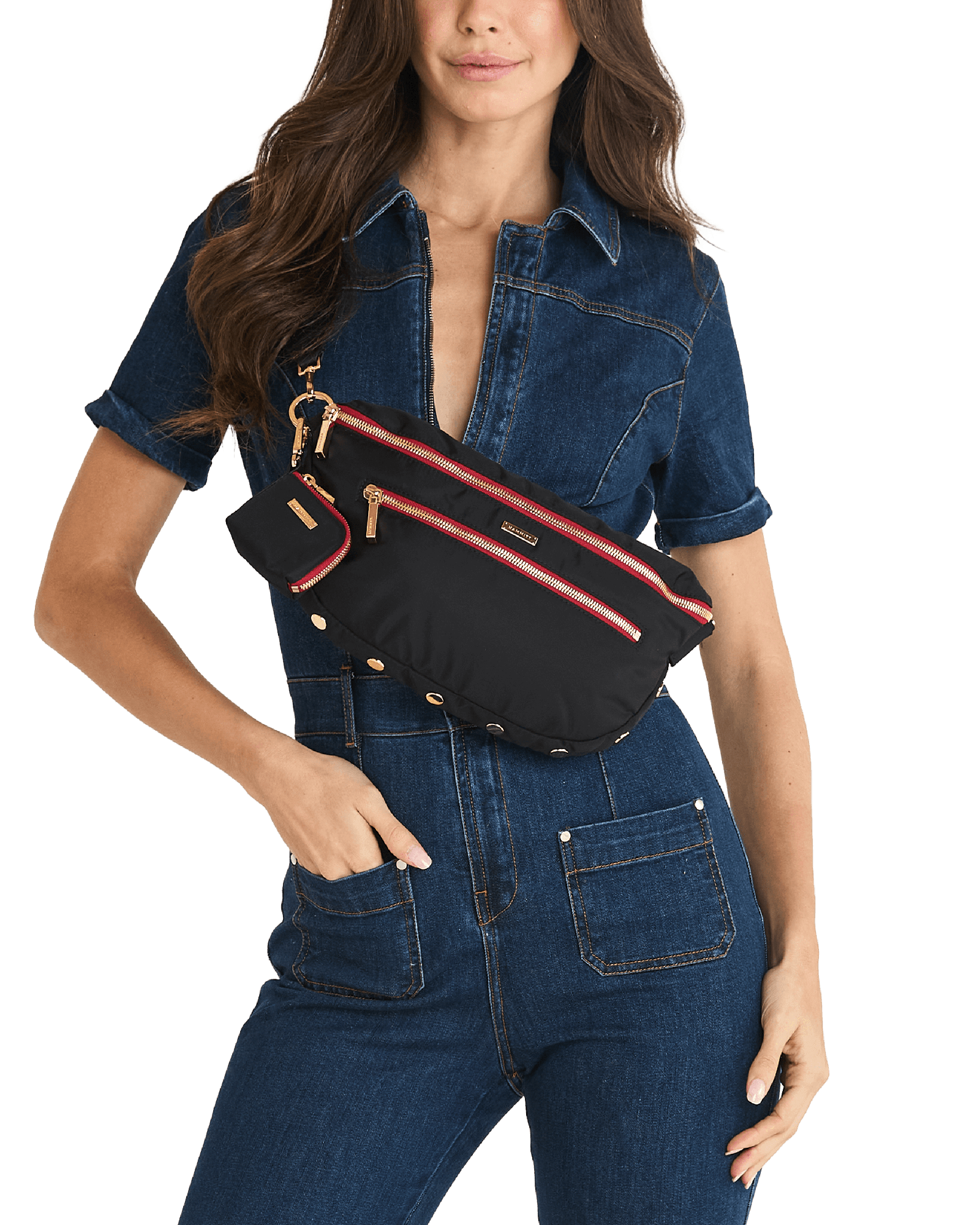 Charles-Crossbody-Lrg-Black-Nylon-G-Red-Zip-Model-View