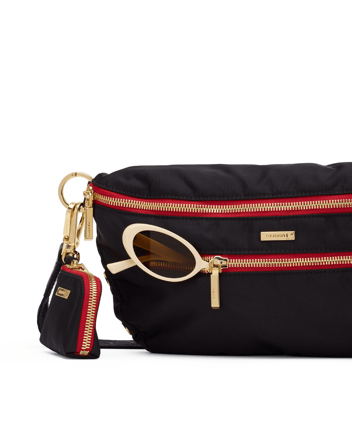 Charles-Crossbody-Lrg-Black-Nylon-G-Red-Zip-Front-View-Detail
