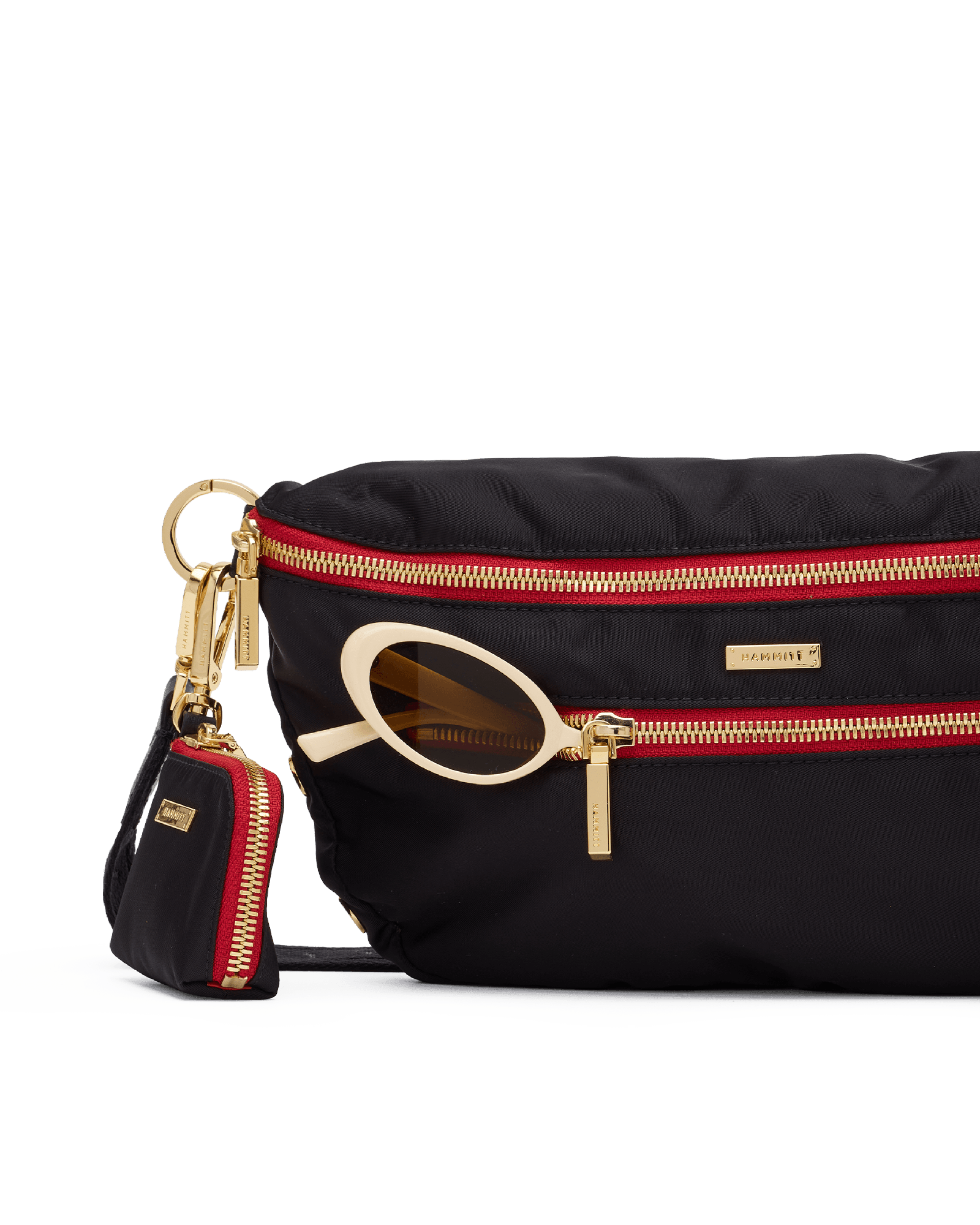Charles-Crossbody-Lrg-Black-Nylon-G-Red-Zip-Front-View-Detail