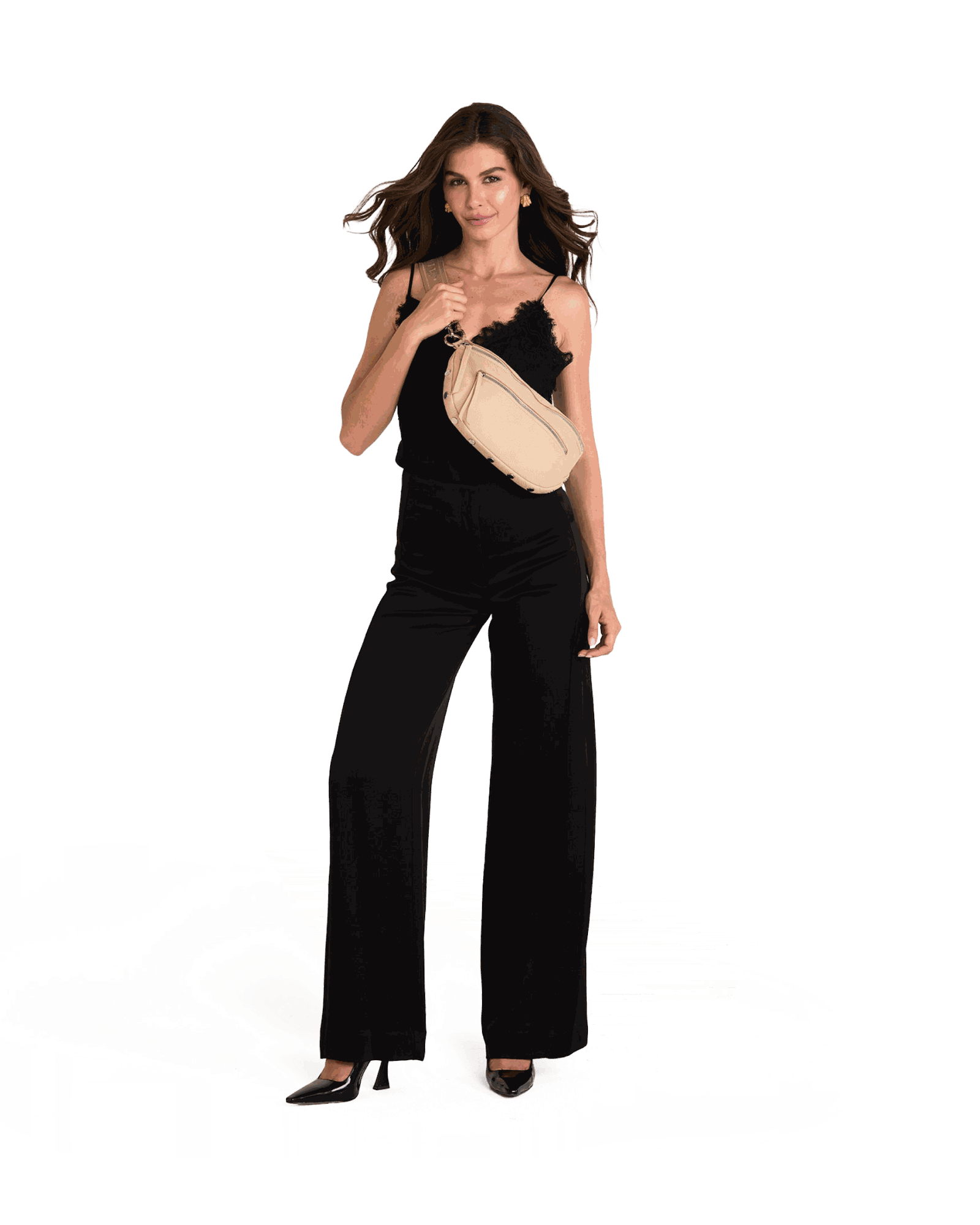 Model height is 5'9.5''