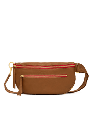 Charles Crossbody | Mahogany Pebble/Brushed Gold Red Zip | Lrg