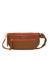 Charles Crossbody | Mahogany Pebble/Brushed Gold Red Zip | Lrg