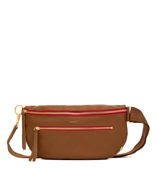 Charles Crossbody | Mahogany Pebble/Brushed Gold Red Zip | Lrg