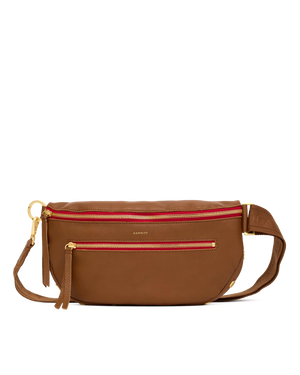 Charles Crossbody | Mahogany Pebble/Brushed Gold Red Zip | Lrg