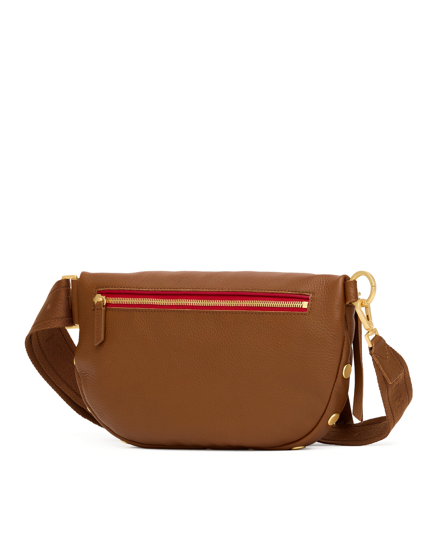 Charles Crossbody | Mahogany Pebble/Brushed Gold Red Zip | Lrg