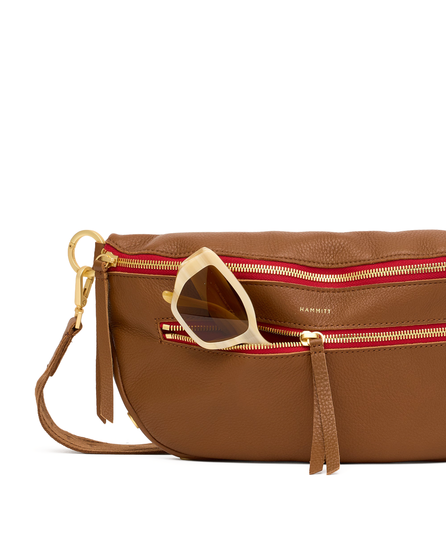 Charles Crossbody | Mahogany Pebble/Brushed Gold Red Zip | Lrg