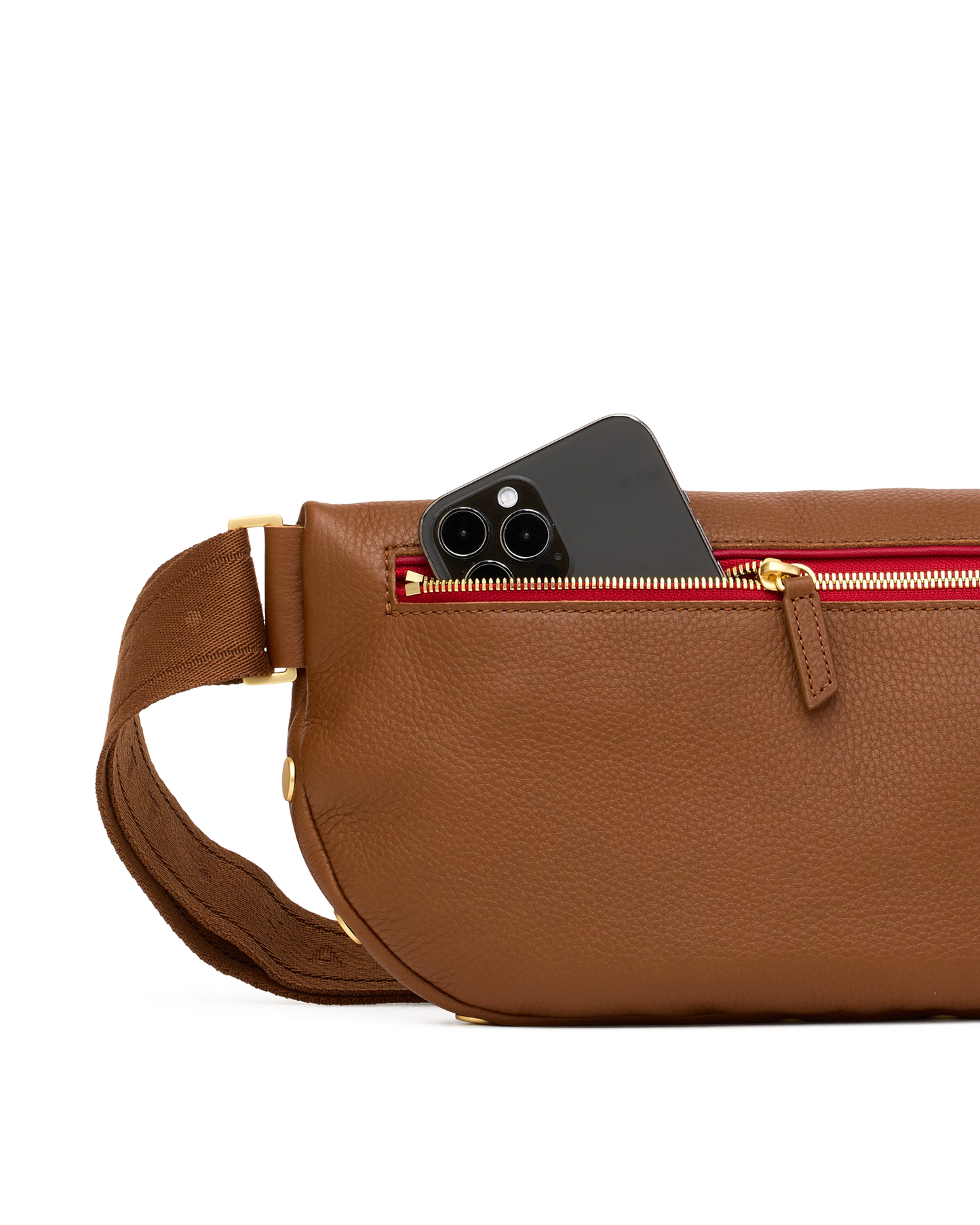 Charles Crossbody | Mahogany Pebble/Brushed Gold Red Zip | Lrg