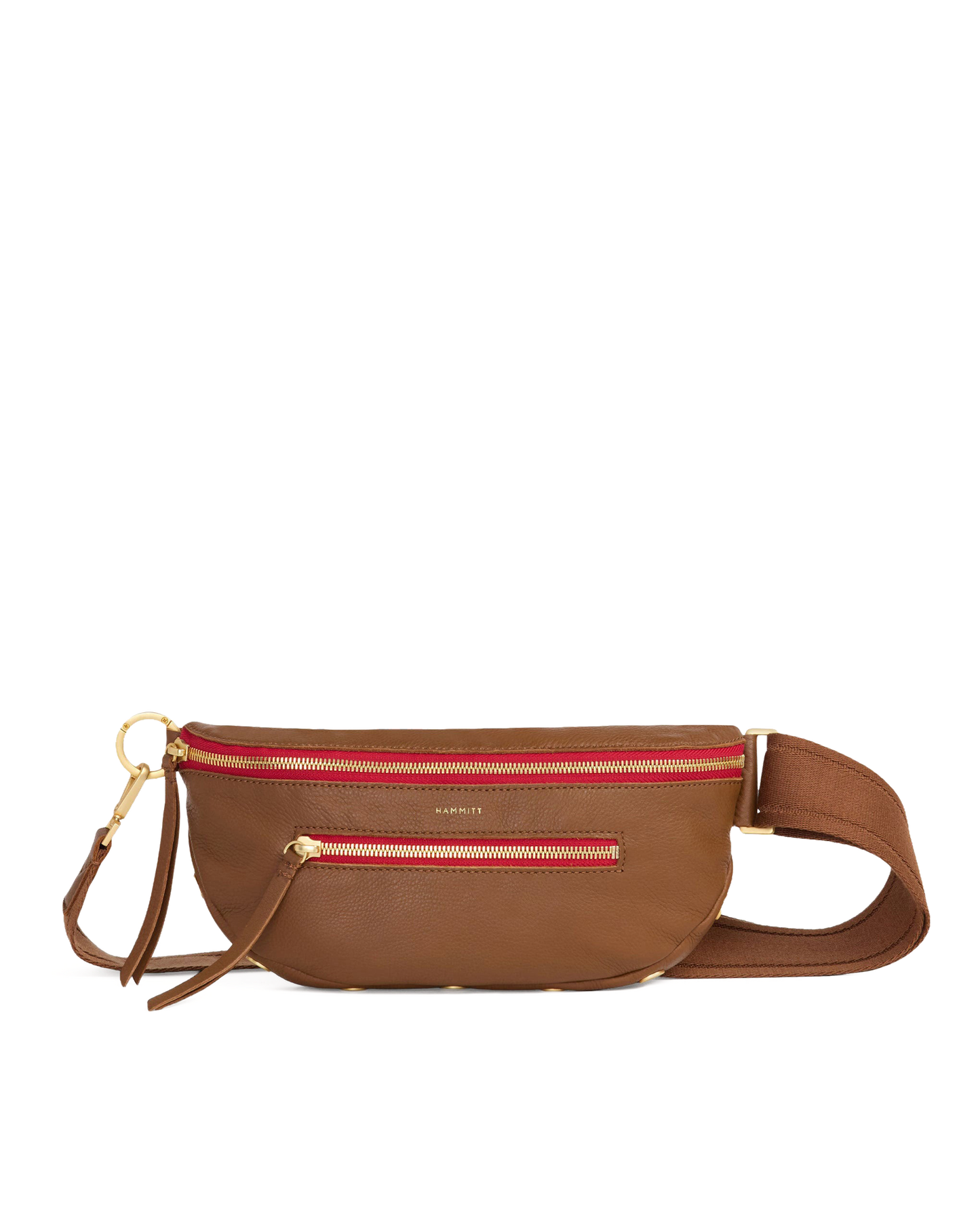Charles Crossbody | Mahogany Pebble/Brushed Gold Red Zip | Med