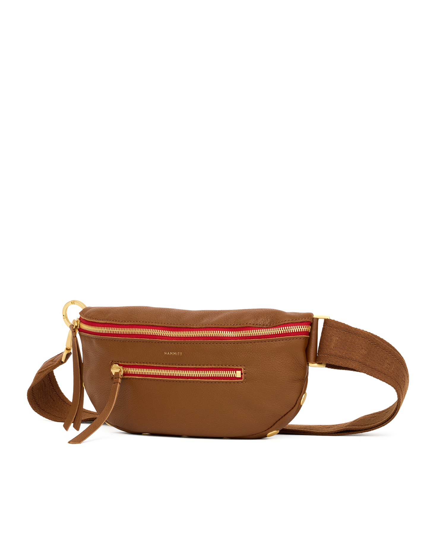 Charles Crossbody | Mahogany Pebble/Brushed Gold Red Zip | Med