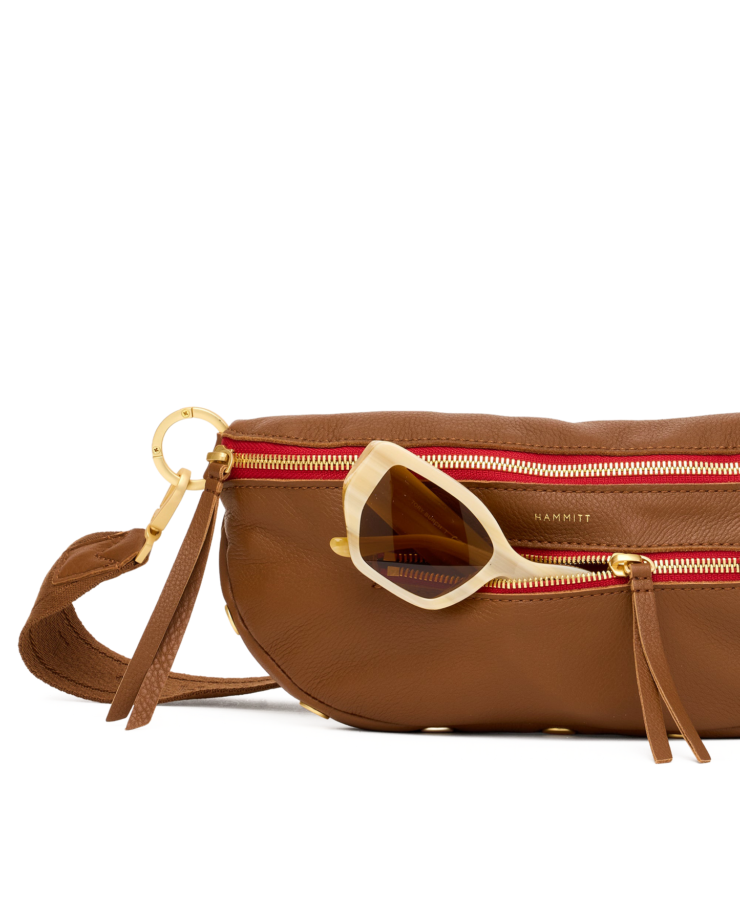 Charles Crossbody | Mahogany Pebble/Brushed Gold Red Zip | Med
