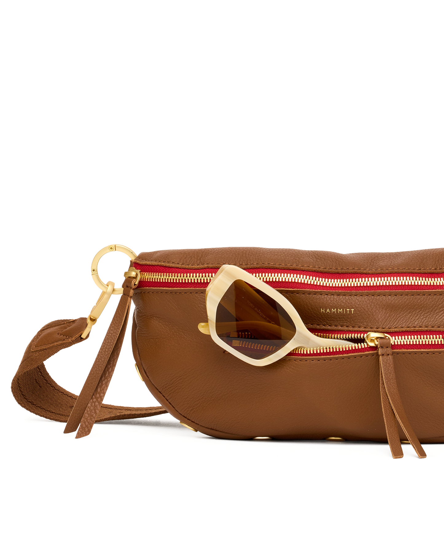 Charles Crossbody | Mahogany Pebble/Brushed Gold Red Zip | Med