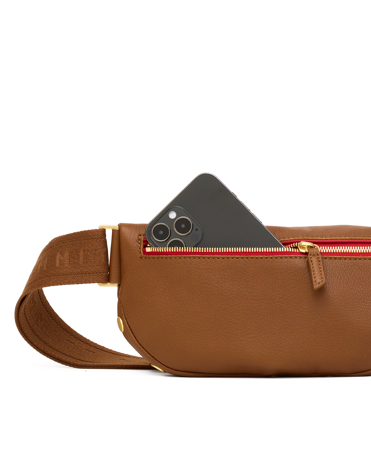 Charles Crossbody | Mahogany Pebble/Brushed Gold Red Zip | Med