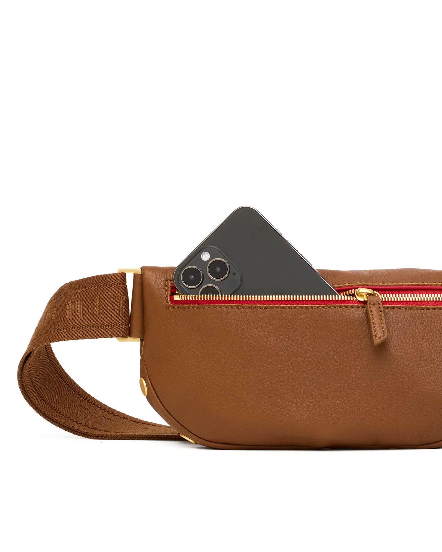 Charles Crossbody | Mahogany Pebble/Brushed Gold Red Zip | Med