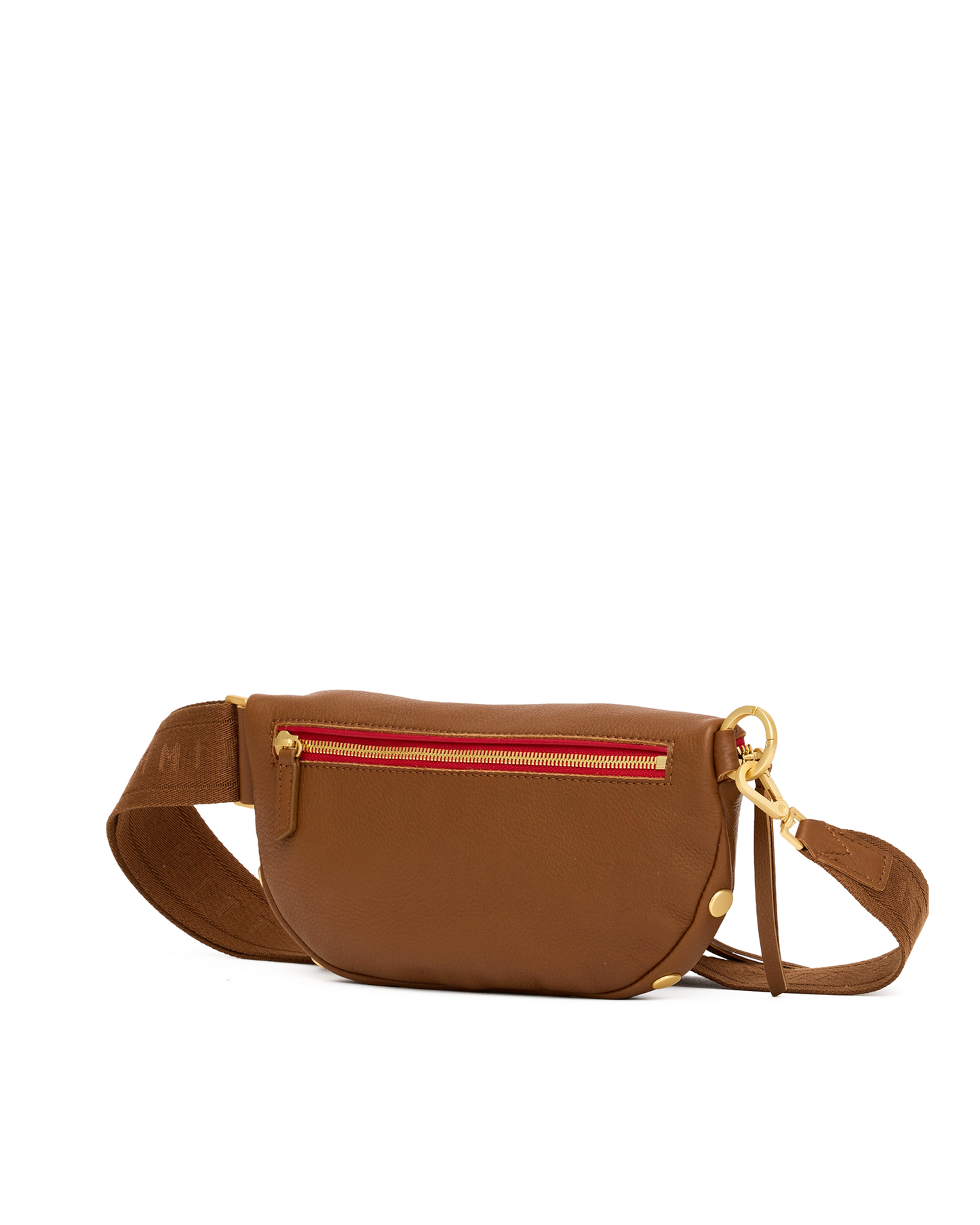 Charles Crossbody | Mahogany Pebble/Brushed Gold Red Zip | Med