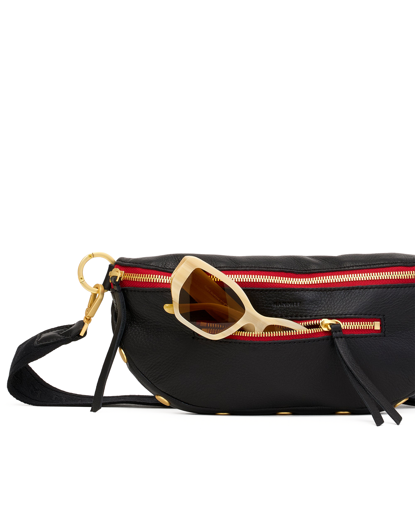 Charles Crossbody | Black/Brushed Gold Red Zip