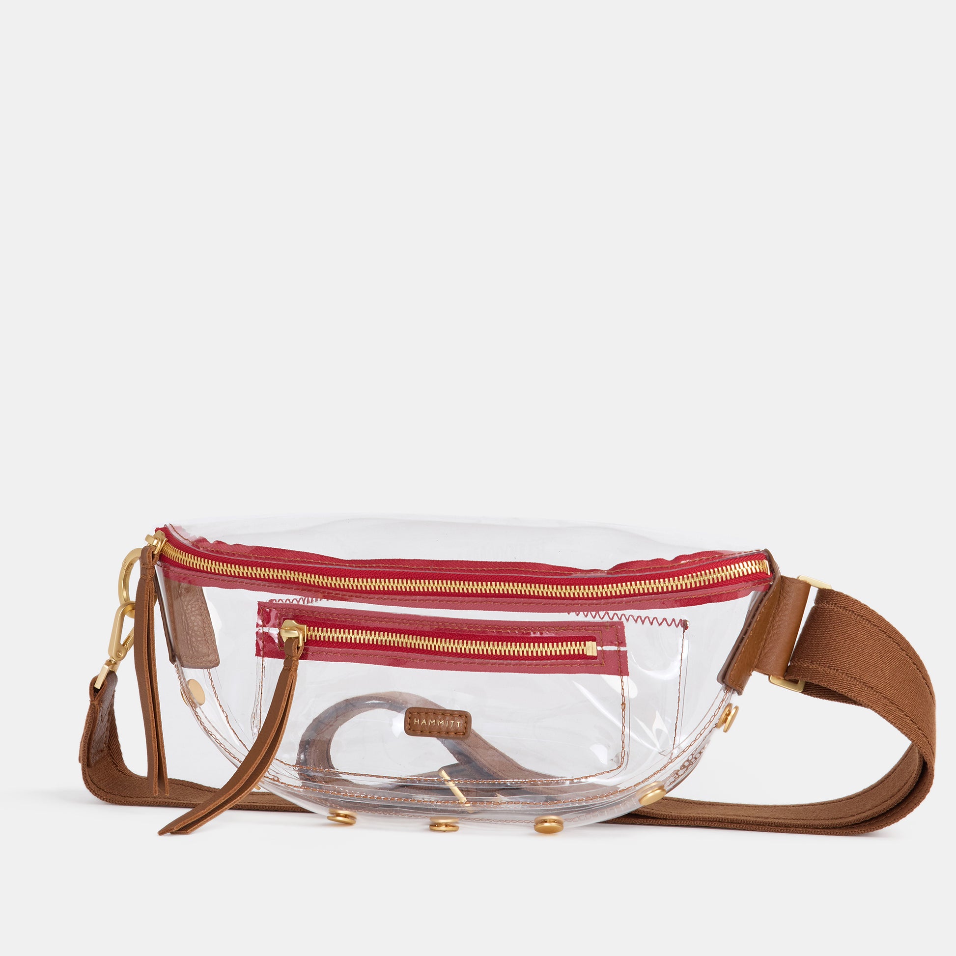 Charles Crossbody Clear | Mahogany Pebble/Brushed Gold Red Zip 