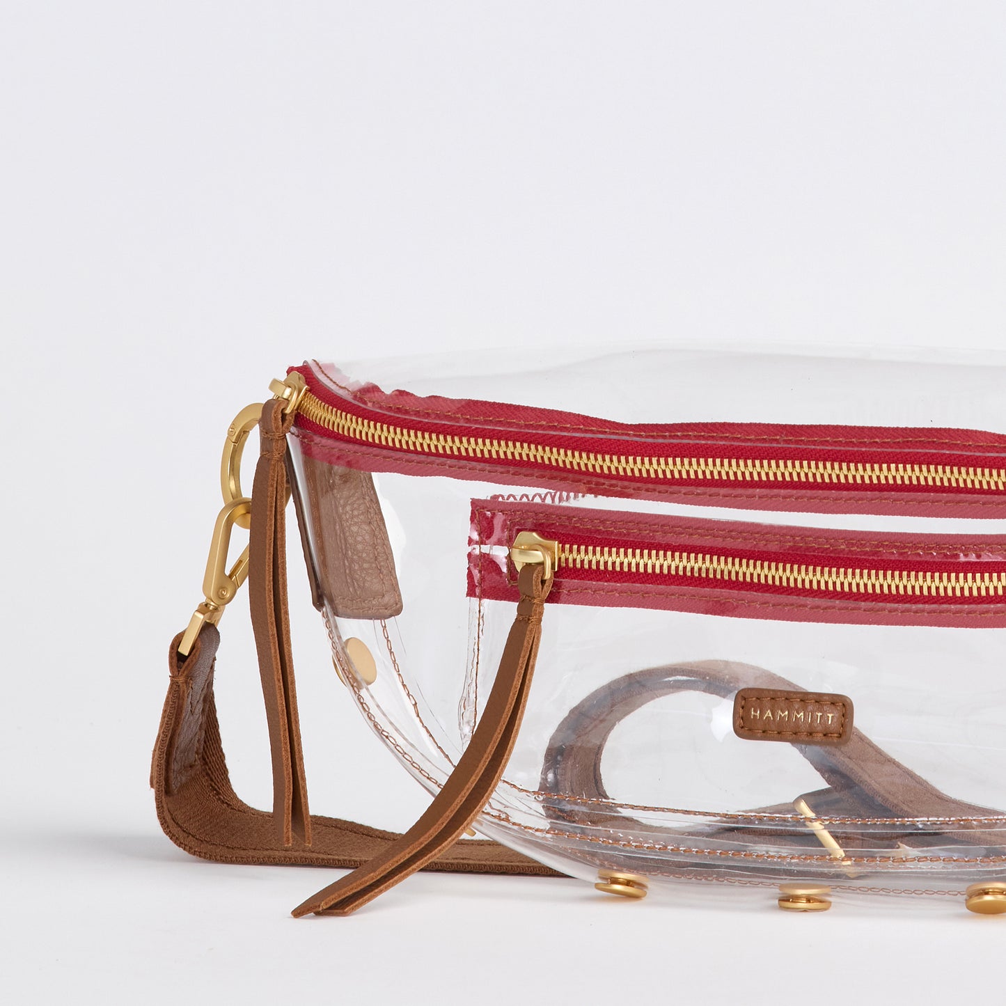 Charles Crossbody Clear | Mahogany Pebble/Brushed Gold Red Zip 