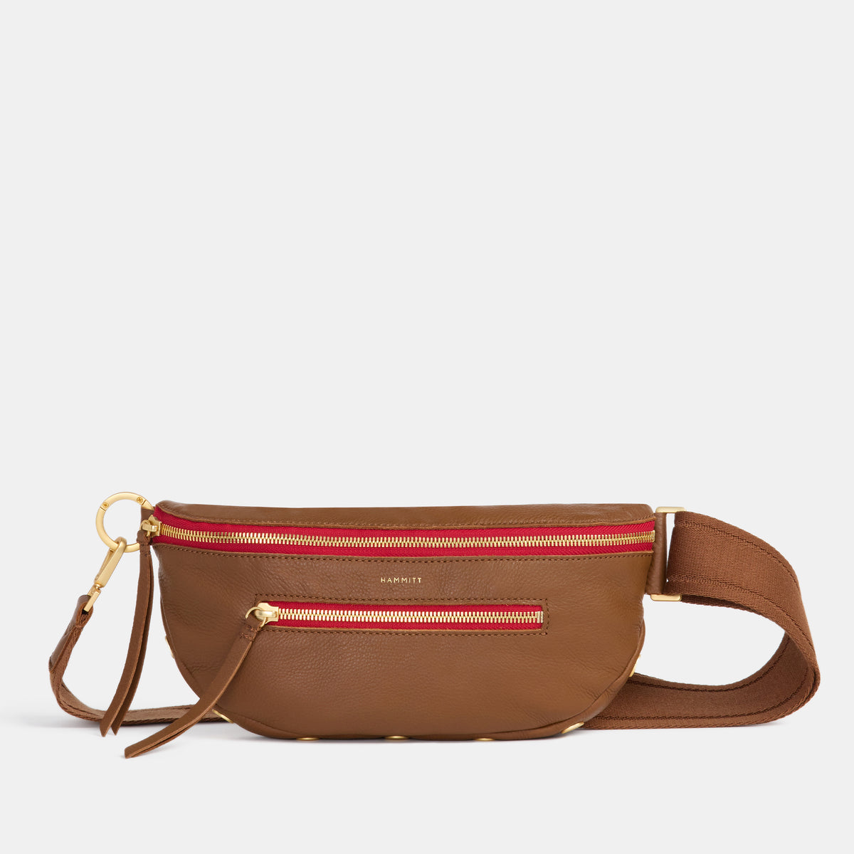 Charles Crossbody | Mahogany Pebble/Brushed Gold Red Zip 