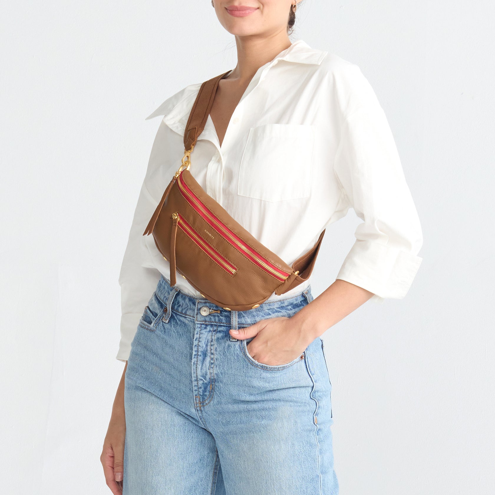 Charles Medium Crossbody, Mahogany/Brushed Gold