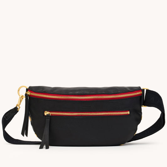 Charles Crossbody | Black/Brushed Gold Red Zip | Lrg