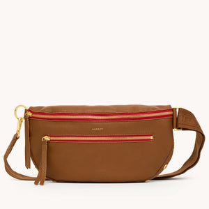 Charles Crossbody | Mahogany Pebble/Brushed Gold Red Zip | Lrg