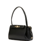 Black handbag with gold accents on a white background
