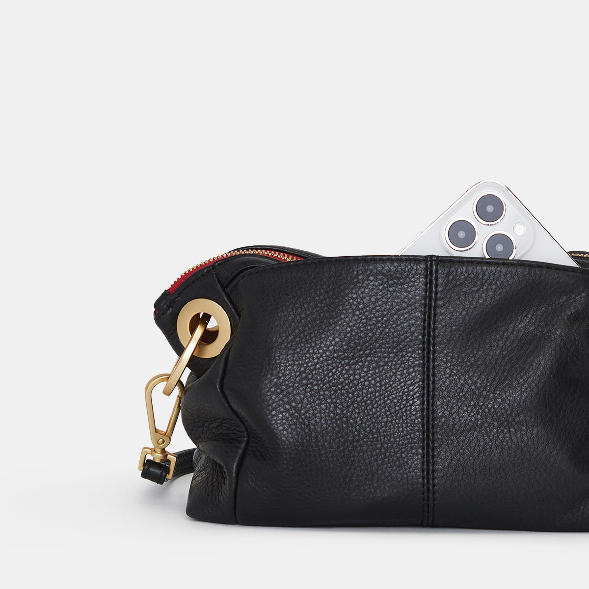 Daniel Crossbody Clutch | Black/Brushed Gold Red Zip | Sml