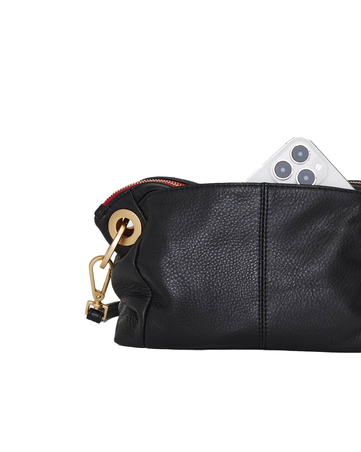 Daniel Crossbody Clutch | Black/Brushed Gold Red Zip | Sml