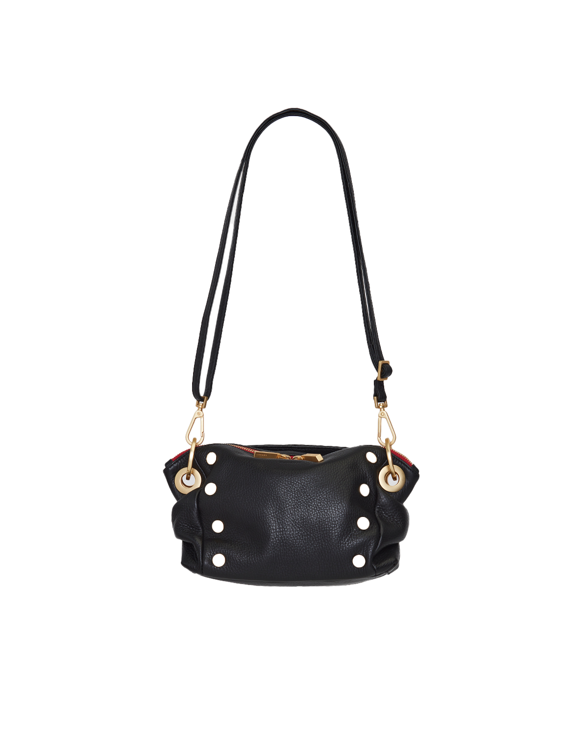 Daniel Crossbody Clutch | Black/Brushed Gold Red Zip | Sml