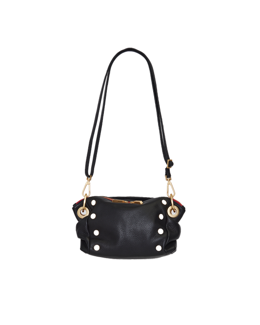 Daniel Crossbody Clutch | Black/Brushed Gold Red Zip | Sml