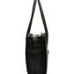 A black leather shoulder bag shown from the side profile against a solid white background.