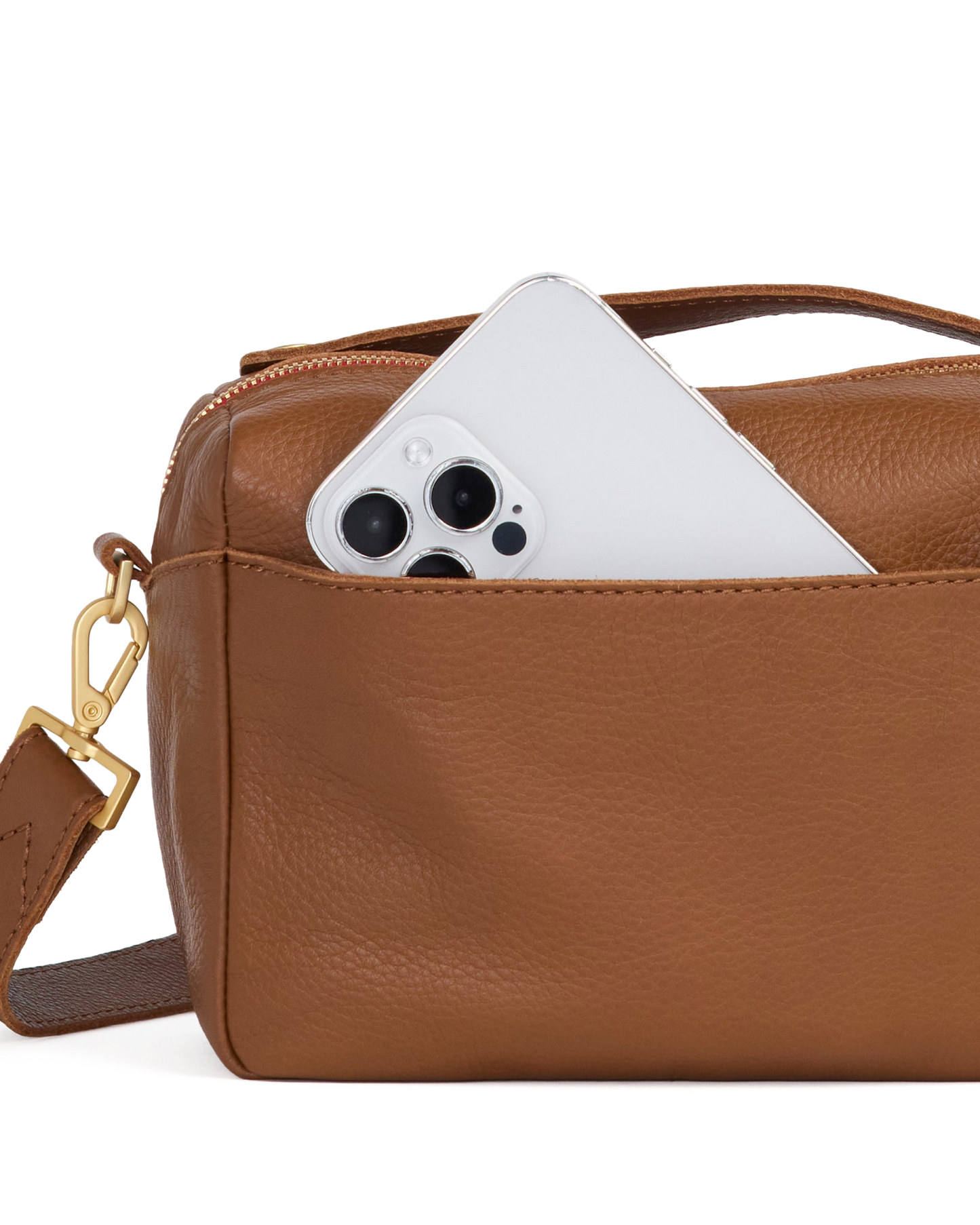 Evan Crossbody | Mahogany Pebble/Brushed Gold Red Zip | Sml