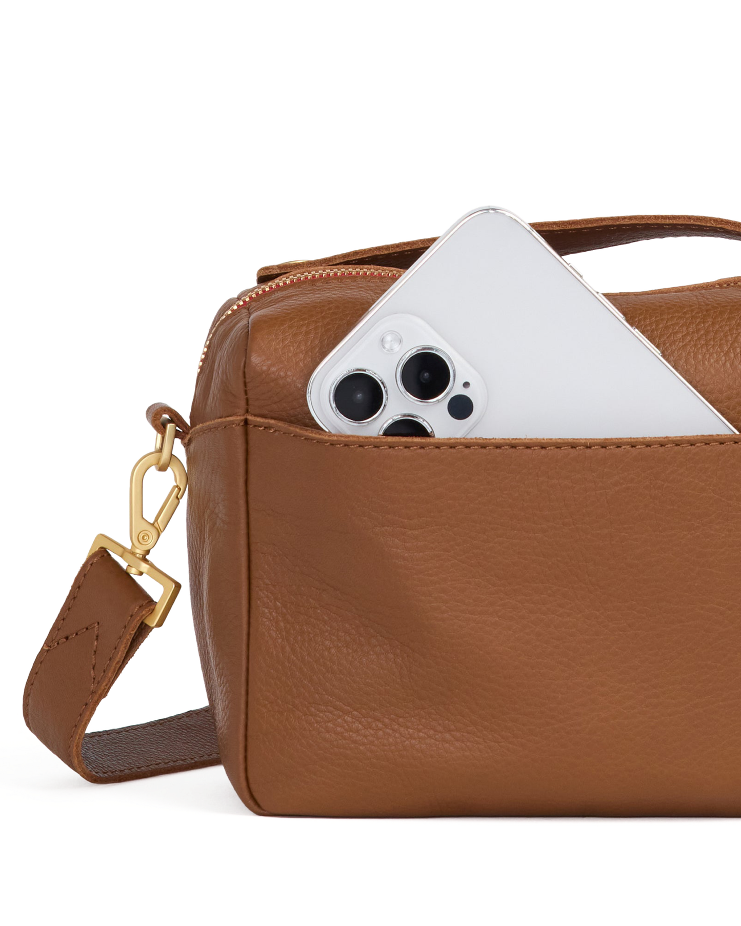 Evan Crossbody | Mahogany Pebble/Brushed Gold Red Zip | Sml