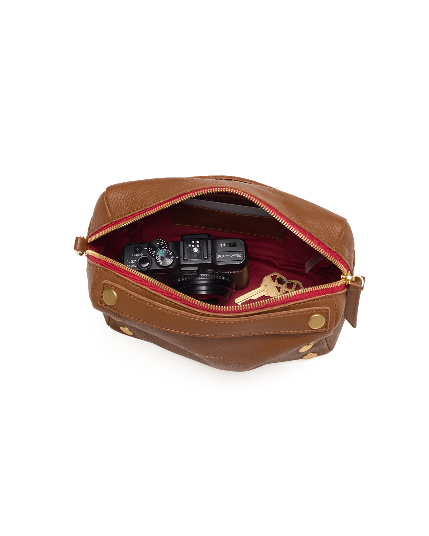 Evan Crossbody | Mahogany Pebble/Brushed Gold Red Zip | Sml