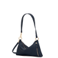 A navy blue crescent-shaped shoulder bag with gold-tone hardware, featuring a single shoulder strap and a zippered front, shown against a plain white background.
