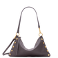 A dark gray leather shoulder bag with gold-tone studs and hardware, shown on a plain white background.