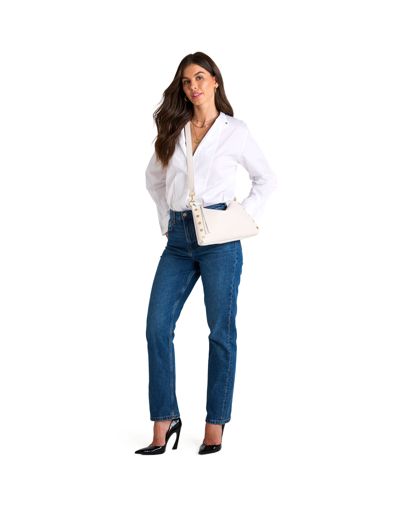 Model height is 5'9.5''