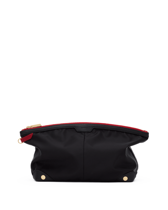 Nicky Travel Pouch | Black Nylon/Gold Red Zip | Lrg