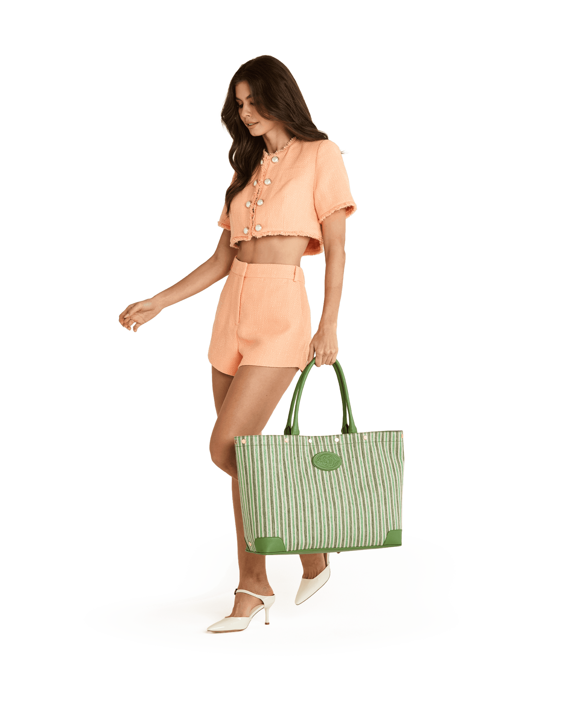 Olympia-Tote-Pickle-Stripe-G-Model-View-4