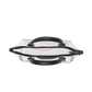 A clear vinyl handbag with black leather handles and a black zipper, shown from a top-down view on a white background.
