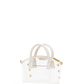 A small white handbag with a semi-transparent clear front panel, cream-colored handles, and gold-tone hardware, shown against a plain white background.