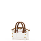 A small structured handbag with a clear transparent body, brown leather handles and trim, and gold-tone hardware.