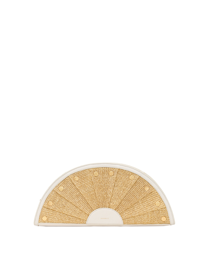 Shelley Clutch | Calla Lily White Raffia/Brushed Gold Hammered