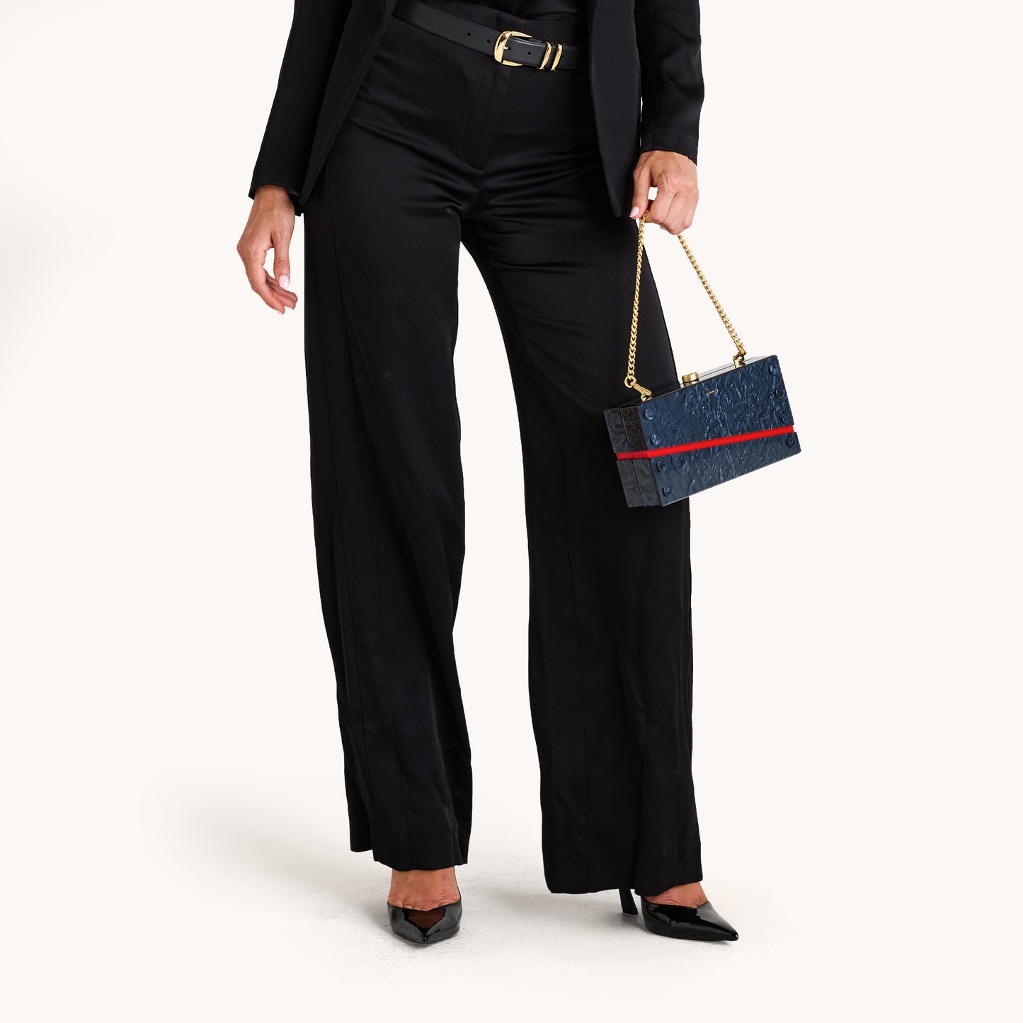 Soiree Clutch | Carrara Black/Brushed Gold | Med
