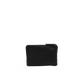 A small black pebbled leather zip pouch with a top zipper pull, shown against a plain white background.