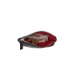 A small black leather zippered pouch shown open, revealing a deep red interior lining and contents including a wallet and gold-toned accessories, set against a plain white background.