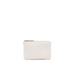 A small off-white leather zip pouch with gold-tone hardware, centered on a plain white background.