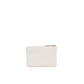 A small off-white leather zip pouch with a gold zipper pull, centered on a plain white background.