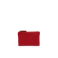 A small red pebbled leather zip pouch with gold-tone hardware, centered on a plain white background.