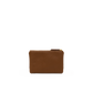 A small brown leather pouch with a gold zipper pull, shown against a plain white background.